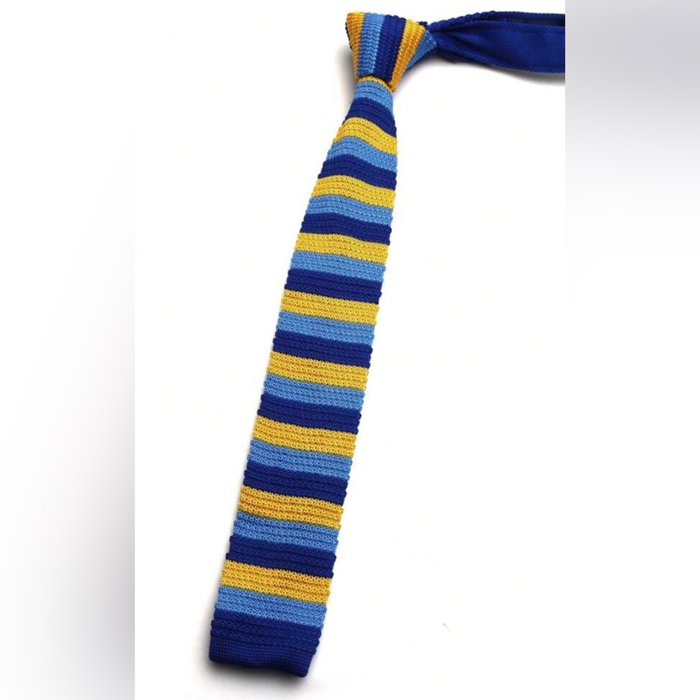 Striped Blue and Yellow Knit Tie